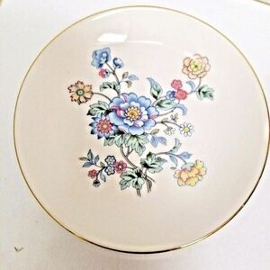 Royal Vale Bone China Blue Bouquet of Flowers Trinket Dish 5 3/4" Gold Trim